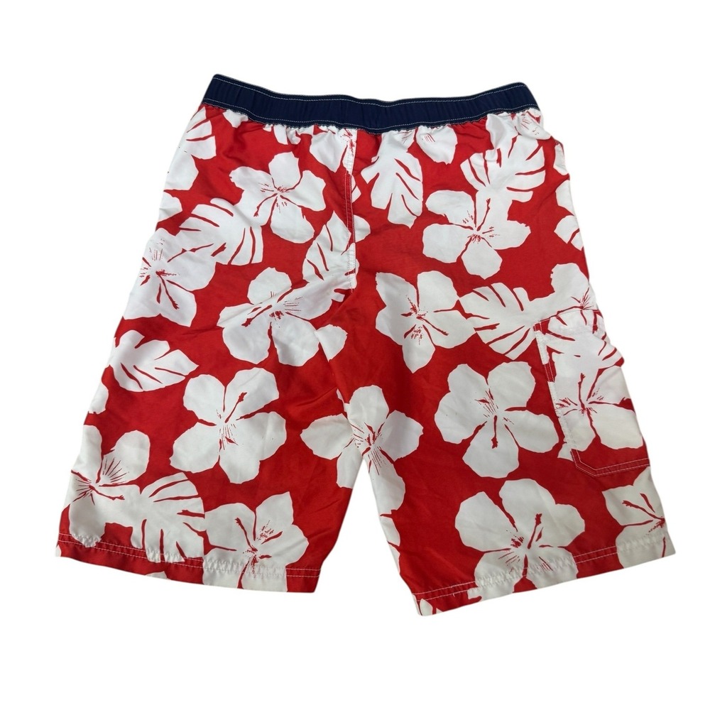 Hanna Andersson Boys Red White Hibiscus Floral Board Shorts Swim Trunks Size 160 - Picture 1 of 5